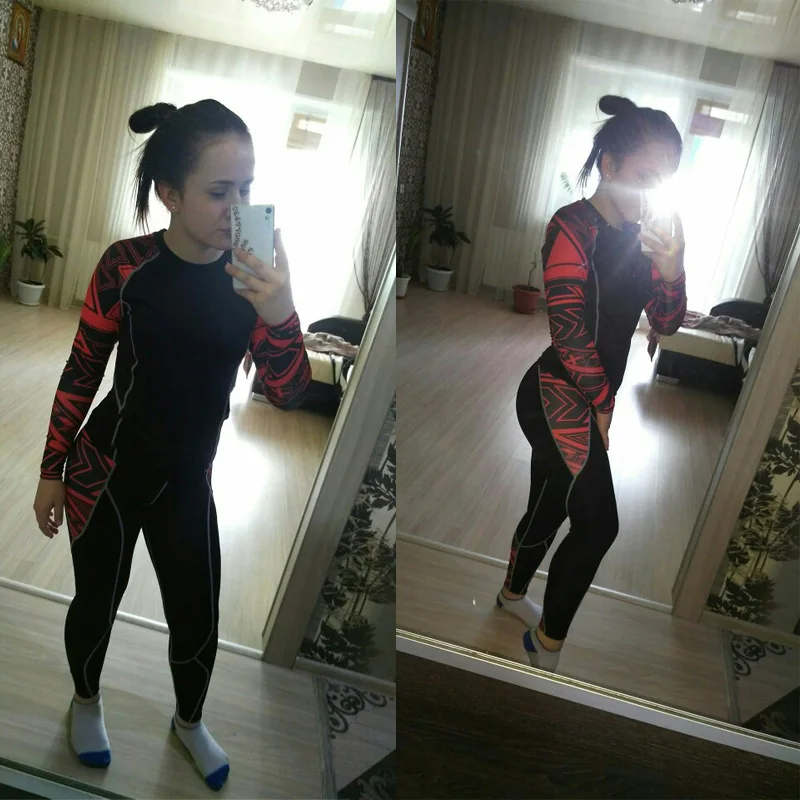 

Track Sport Suits Woman T-shirt + leggings 2 piece Set Women Workout Set Sport Leggings Gym Clothing Compression Jogging skin