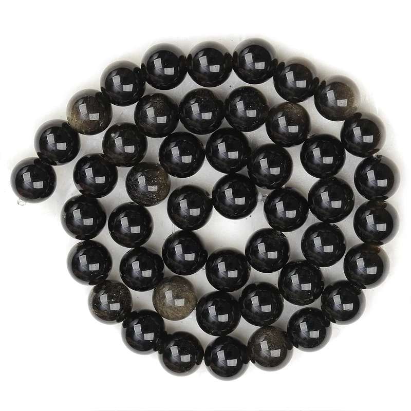 

Heisod 4/6/8/10mm Natural Gold Obsidian Stone Beads Round for DIY Bracelet Accessories Jewellery Making