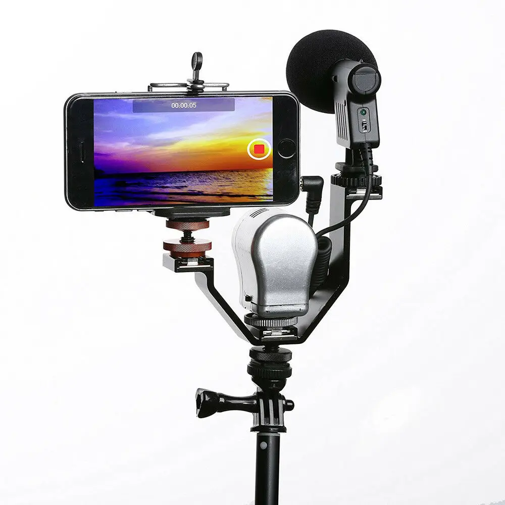 V образный тройной Кронштейн Горячий башмак для вспышки Speedlite DSLR камеры микрофон