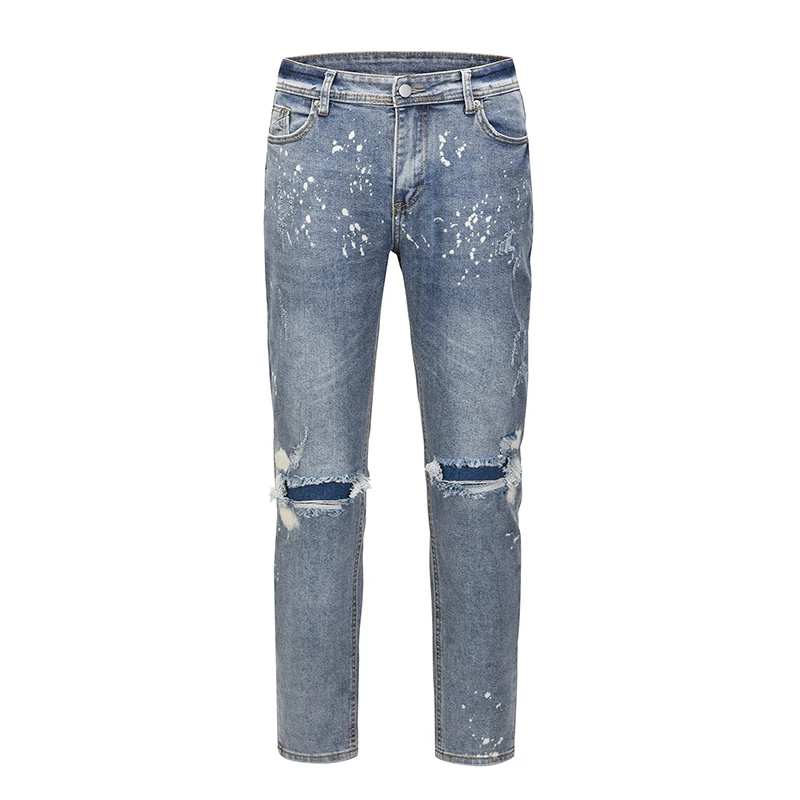 

Ink Splash Hole Jeans Men Washed Destroy Oversize Casual Pencil Pants High Street Retro Straight Loose Baggy Denim Trousers 2021
