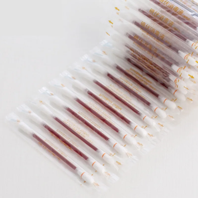 50 шт./лот одноразовые медико йод ватных палочек дезинфицировать ватный тампон