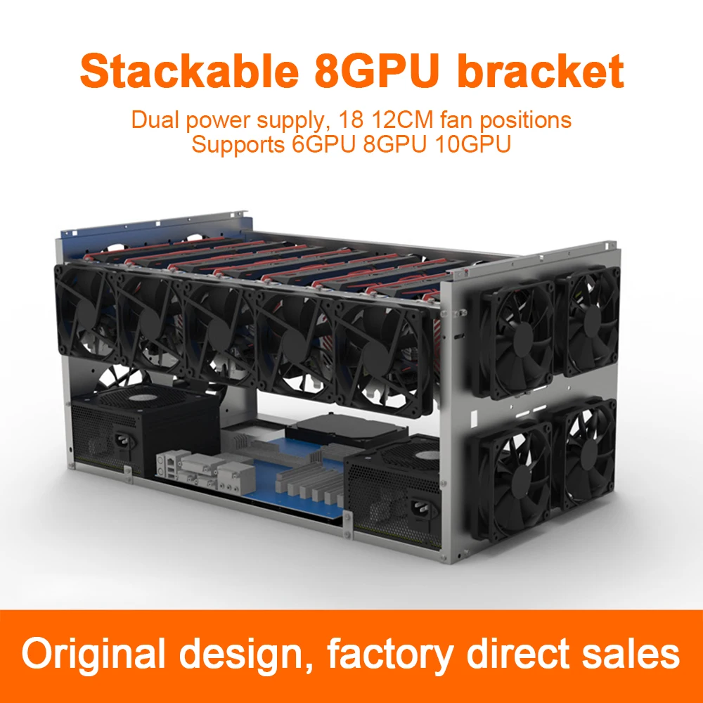

Stackable Open Mining Rig Frame Set Mining Machine Case Compatible with 6GPU/8GPU/10GPU Support Two ATX Power