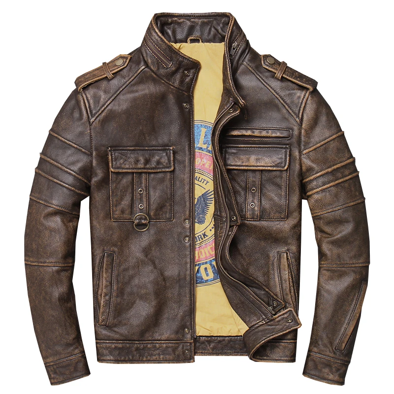 Мужская кожаная куртка 100% натуральная коровья кожа уличная одежда 2097 |