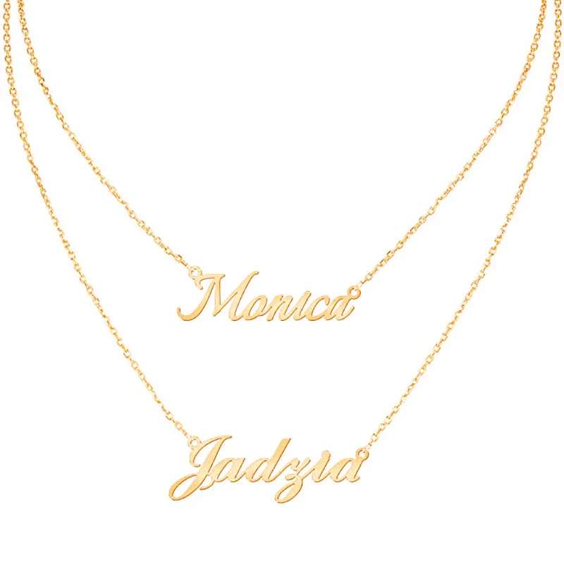 Двухслойное женское колье под заказ чокер золотого цвета с надписью