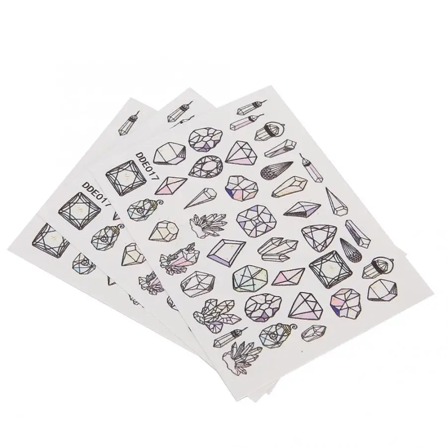 3 листа декоративных наклеек для дизайна ногтей самоклеящиеся 5D наклейки