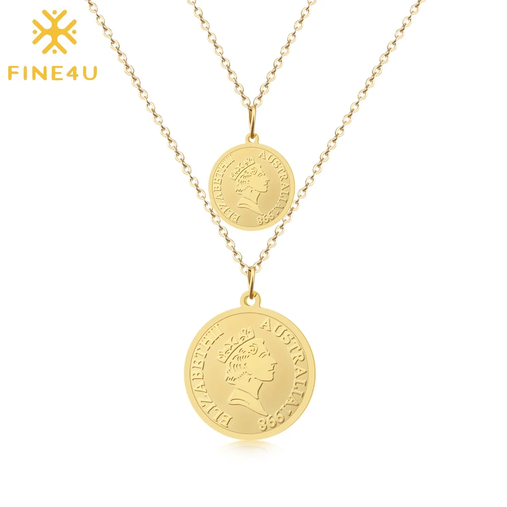 Ожерелья цепочки FINE4U N180 из нержавеющей стали двухслойные Подвески в виде