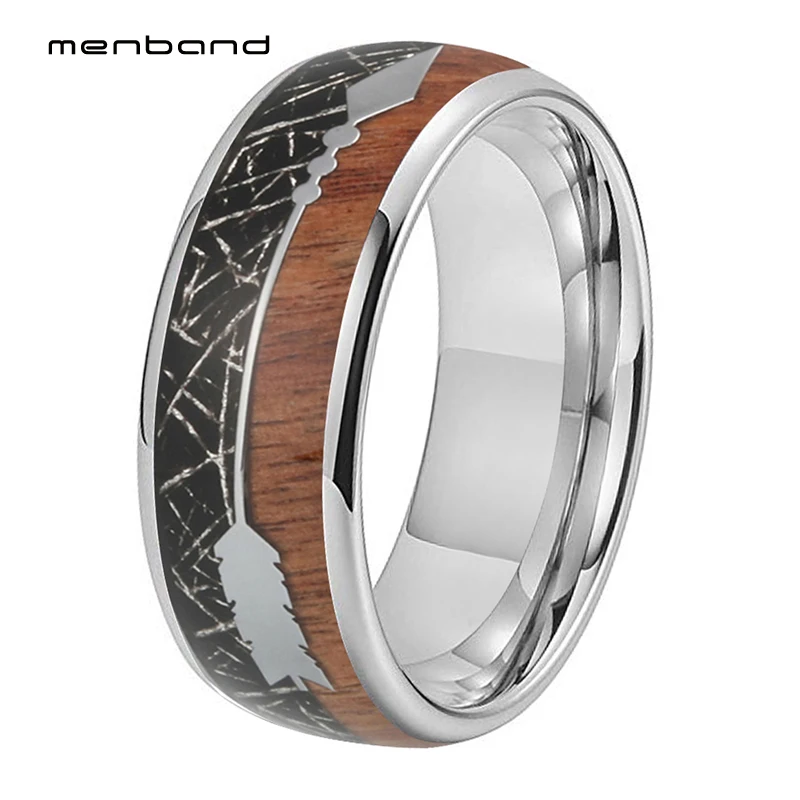 Мужское женское мужское вольфрамовое обручальное кольцо с черным метеоритом и