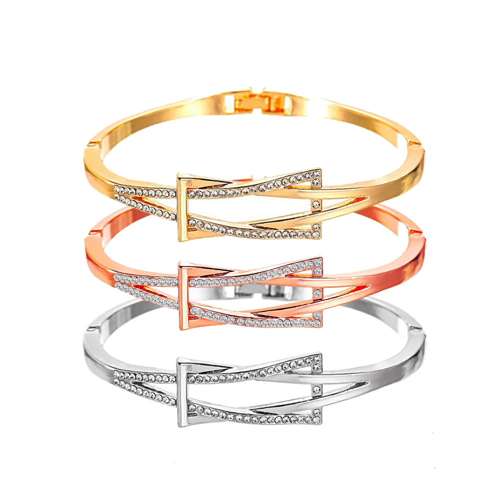 

2021 Fashion Simple Punk Metal Geometric Cross Knotted Diamond Ladies Bracelet Charm Jewelry Gift