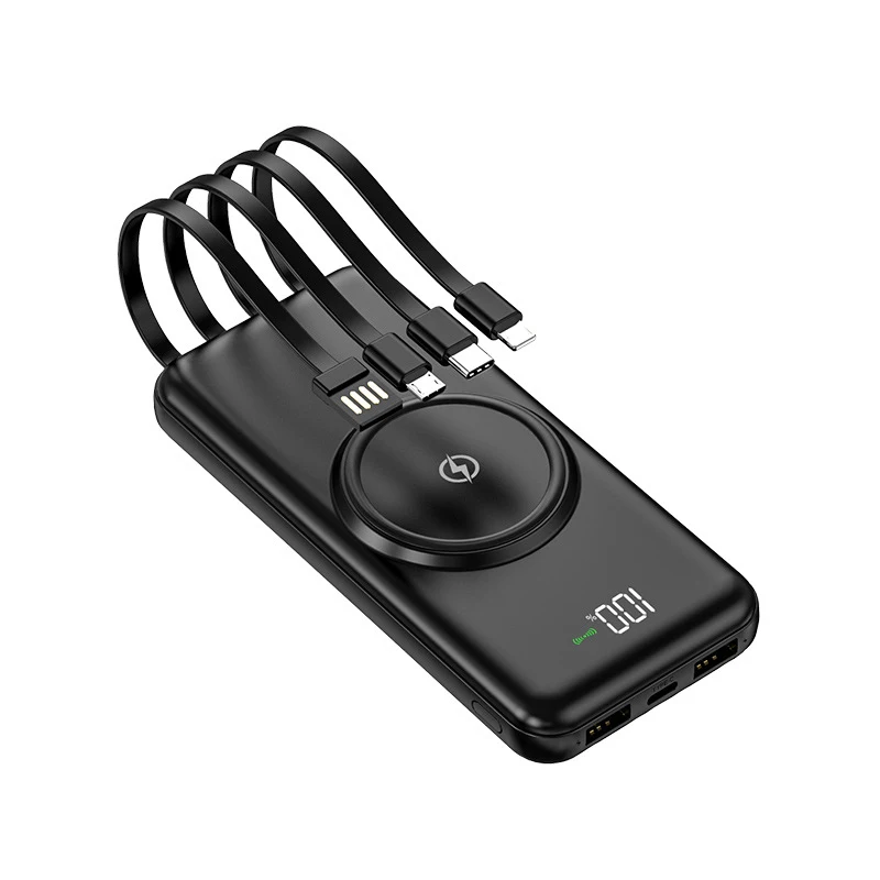 

Внешний аккумулятор с беспроводной зарядкой, 20000 мАч, со встроенным кабелем