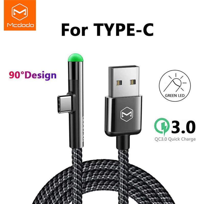 

MCDODO USB C Type C Cable Quick Charge For Xiaomi Samsung S20 Huawei 90 Degrees LED Mobile Phone Data Cable Charger