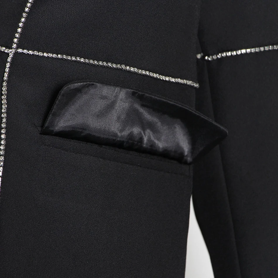 

2020 Autumn New Style Diamond Stripe Stitching Women'S Set V-Neck Blazer+ High Waist Wide-Leg Pants Casual 2 Two-Piece Suit