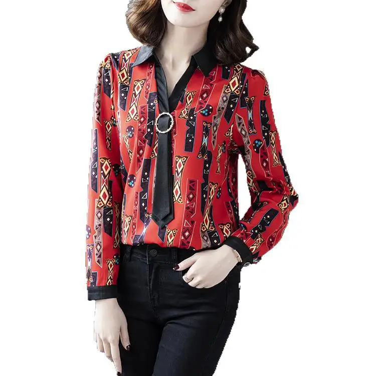 Женская шифоновая рубашка с цветочным принтом блузка длинным рукавом топы 2020 4XL