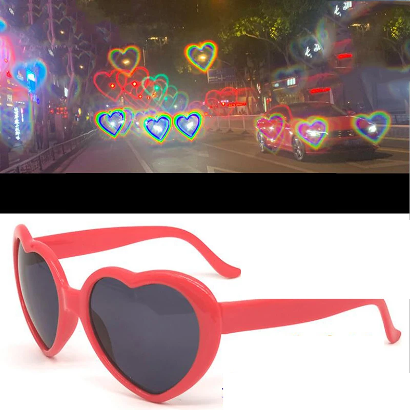 

Love Heart Shaped Effects Glasses Watch The Lights Change to Heart Shape At Night Diffraction Glasses Women Fashion Sunglasses