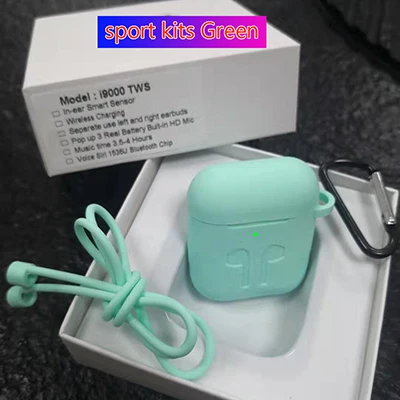 i9000-Green-kits I9000 tws 1:1 Smart sensor 8D Bass Pop Up Беспроводная зарядка Bluetooth наушники 8D Super Bass pk W1 i200 i2000 i5000 - Цвет: i9000-Green-kits