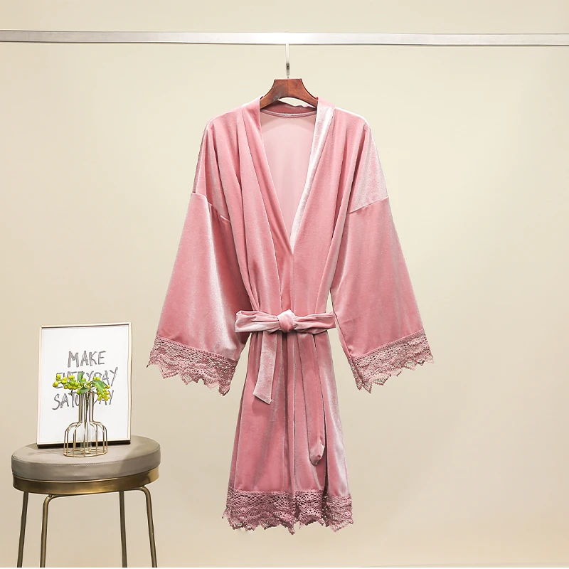 Velvet Robe Wedding Bathrobe For Women Bride Bridesmaid Kimono Robes Bath Robes Autumn Winter solid velvet kimono robe
