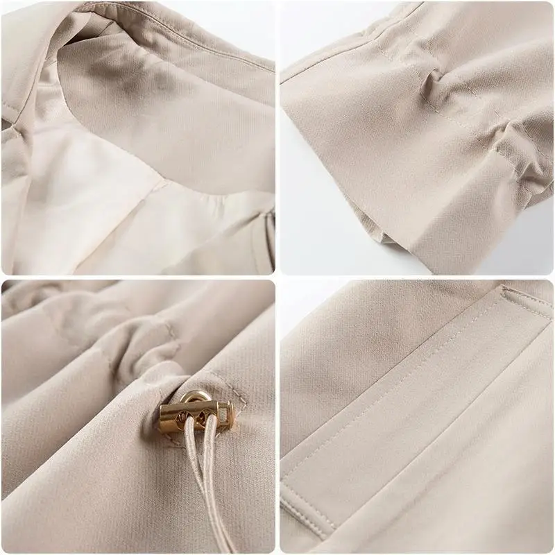

2021 New Women Trench Coat Autumn Lapel Double Breasted Drawstring Light Weight Casual Mid Long Ladies Windbreak Coats Plus Size
