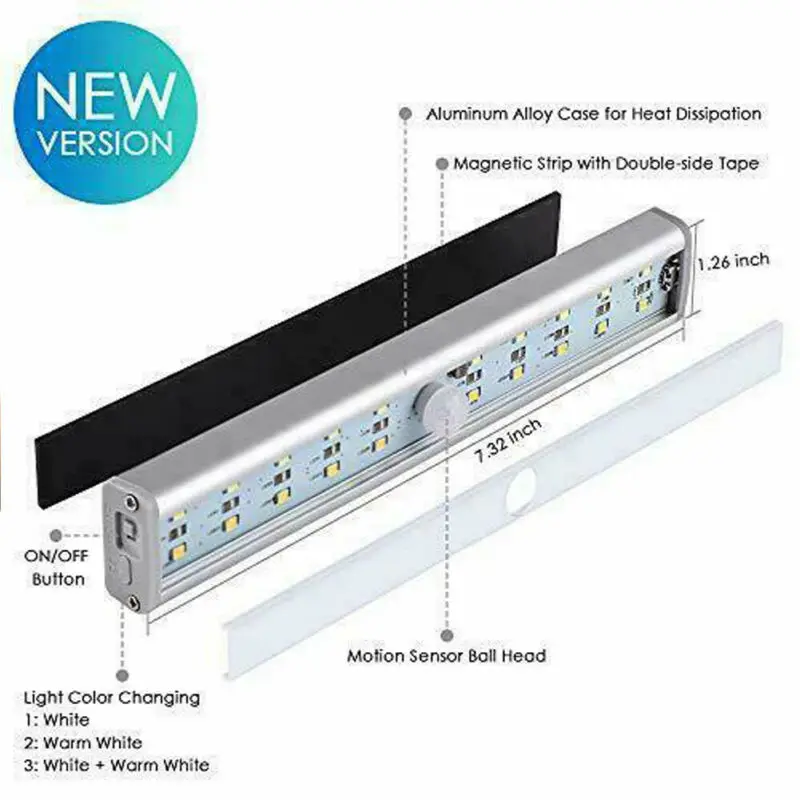 

20 LED kabellos unter dem Schrank Akkuleuchte USB Bewegungsmelder Schrankleuchte Motion Sensor Closet Light Under Cabinet Lamp