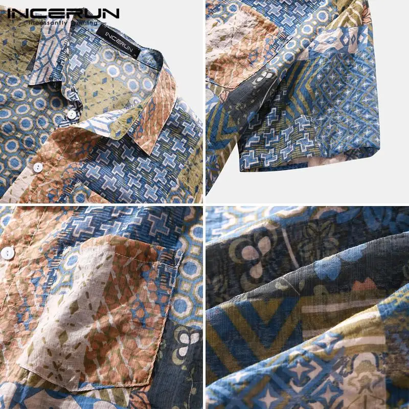 

2021 Men Casual Shirt Printing Vacation Short Sleeve Streetwear Vintage Lapel Hawaiian Shirts Summer Breathable Camisas INCERUN