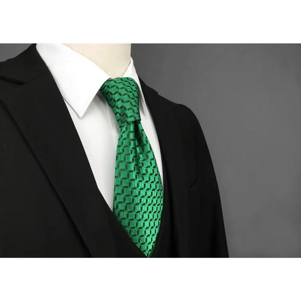 A19 цвета: зеленый черный геометрический Галстуки Шелковый Свадебный Мужской