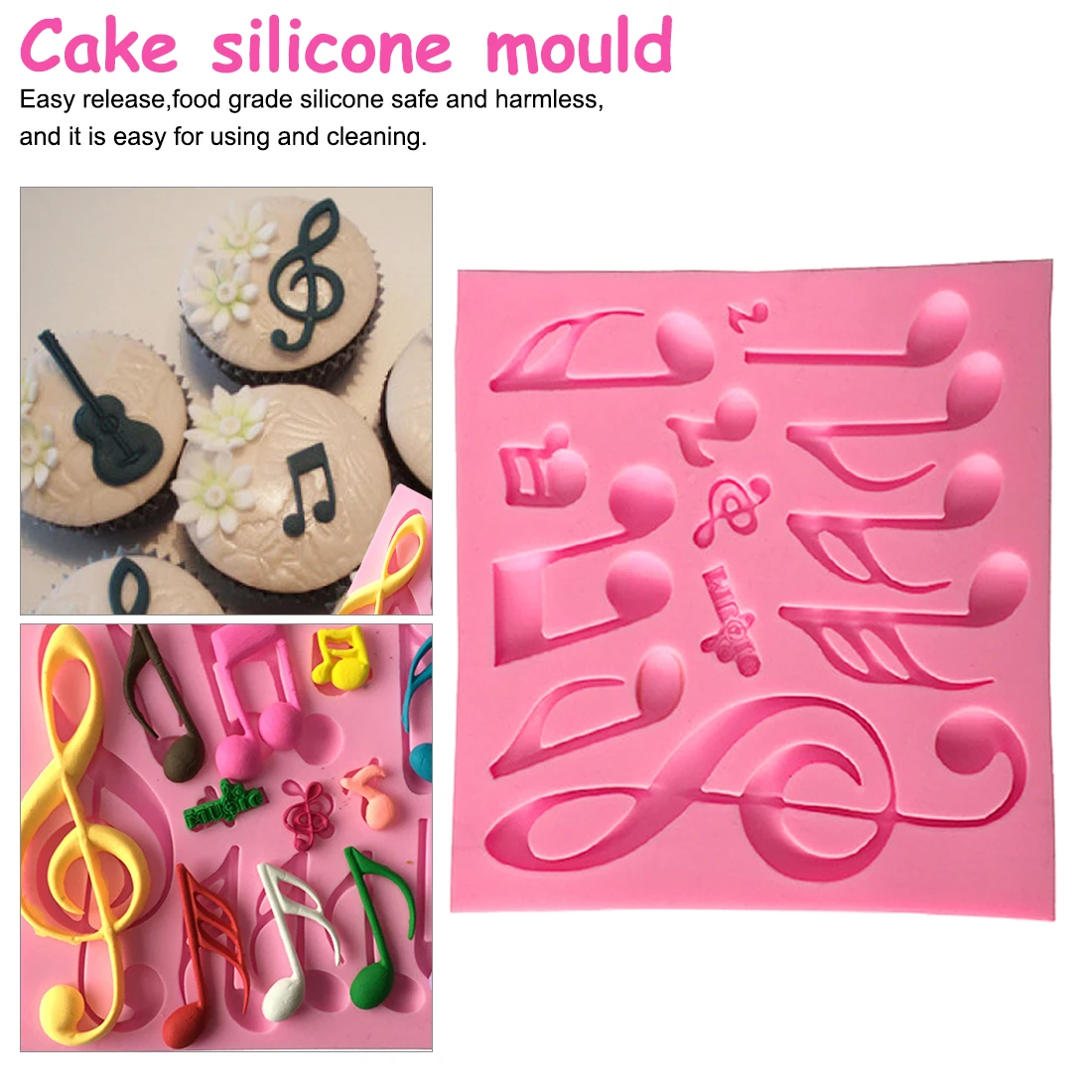 

2021 Music Notes Shape Silicone Mold For Fondant Cake Mold Bakware Tools Soap Mold Sugar Tool Pastry baking Tools 11.5*11*1cm