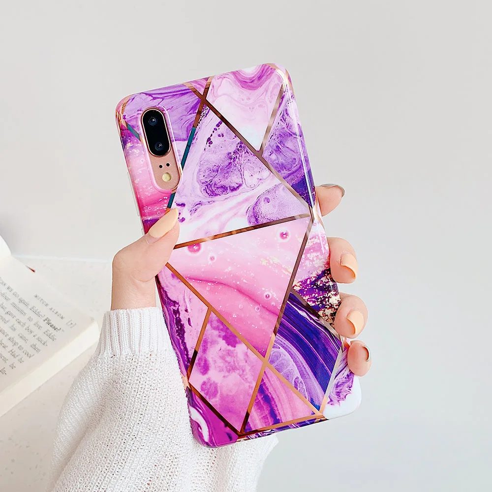 e Чехлы для телефонов LOVECOM с геометрическим мрамором и текстурой для huawei mate 30 P30 P20 Pro Lite mate 20 Lite мягкая задняя крышка с гальваническим покрытием IMD - Цвет: e