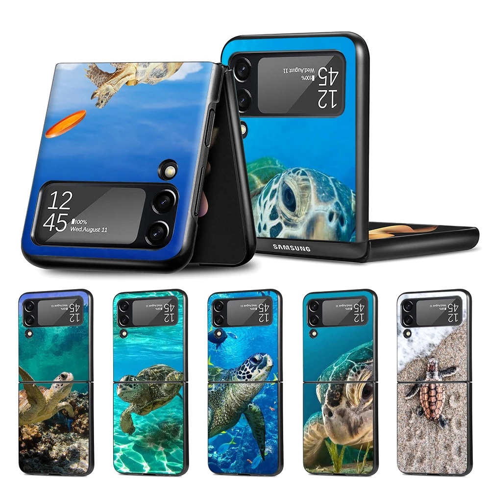 

Cell Phone Case for Samsung Galaxy Z Flip3 5G Black Coque Z Flip 3 Hard PC Luxury Cover Zflip3 Funda Capa Turtle Tortoise Cool