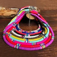 n5580 zwpon new rainbow polymer clay disc choker necklace 2020 handmade bohemian colorful surfer beads collar necklace for women