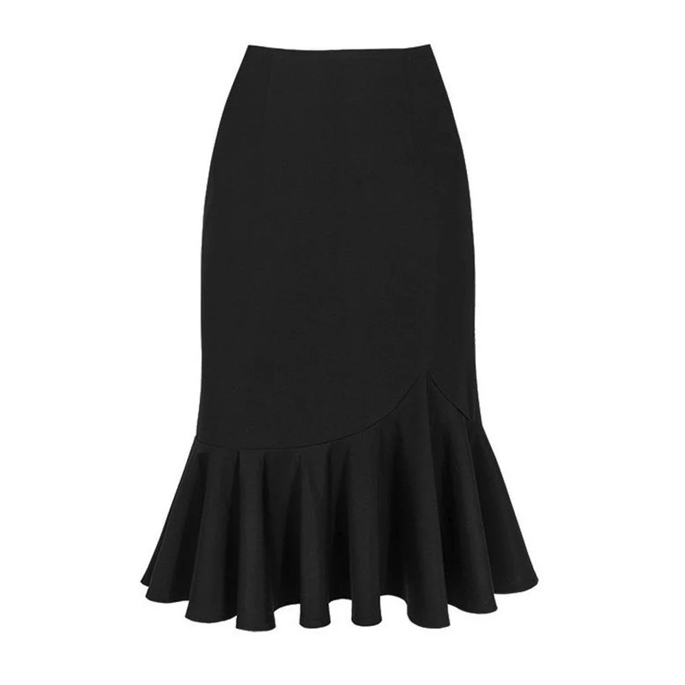 Короткая юбка-русалка черная юбка средней длины эластичная с высокой талией