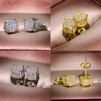 2019 new luxury bling zircon stone earrings 925 sterling silver gold round stud earrings for man women hip hop fashion jewelry