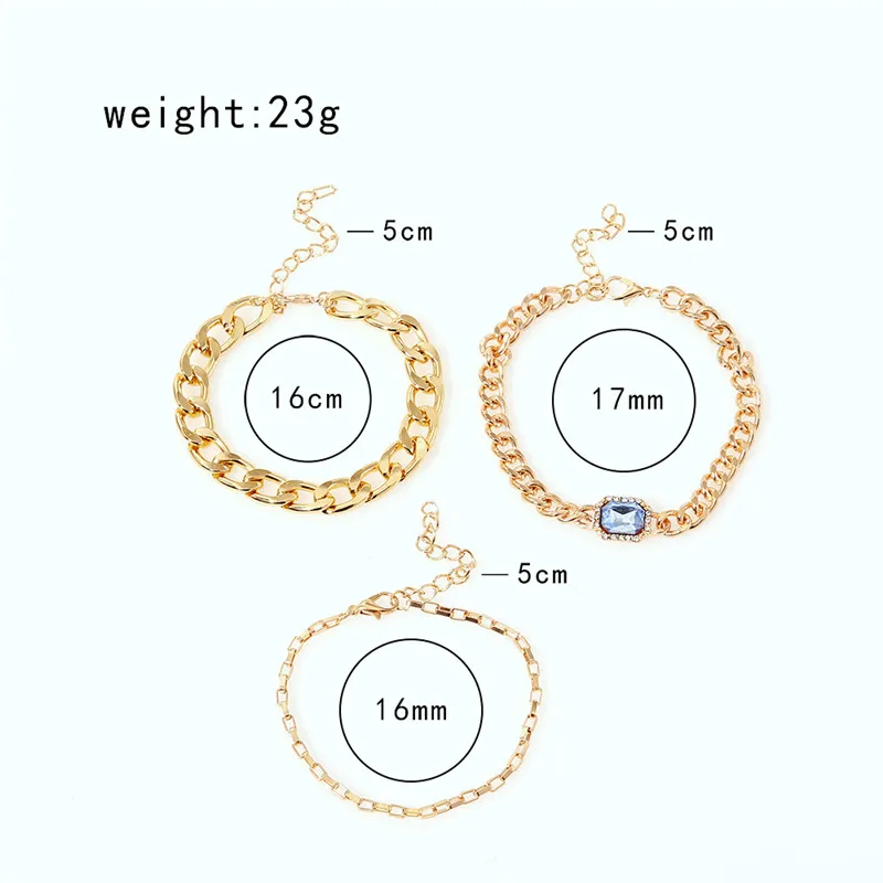 

3pcs/set Punk Gold Color Hollow Chain Layered Bracelet Set for Women Girl Geometric Adjustable Bangle Boho Jewelry
