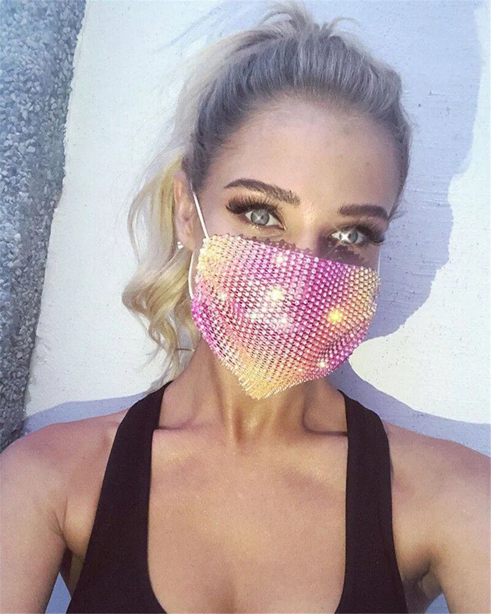 

Cy Rhinestone Women's Summer New Diamond-Embedded Decorative Personality Sense Rhinestone Handmade Rhinestone Mask