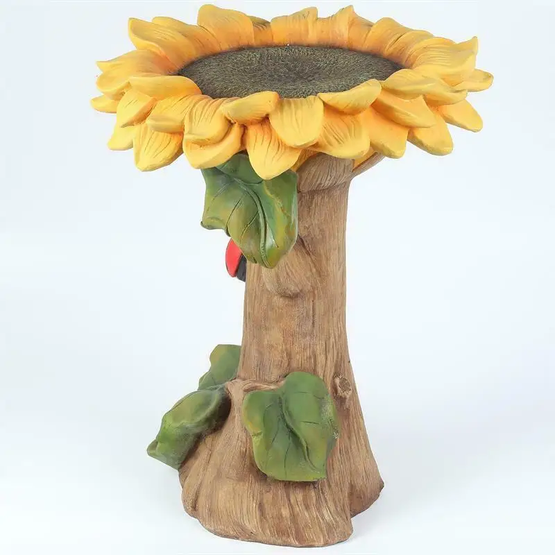 

Polyresin Sunflower Bird Bath Garden Ornament with Ladybutt Yard Lawn Decoration C66