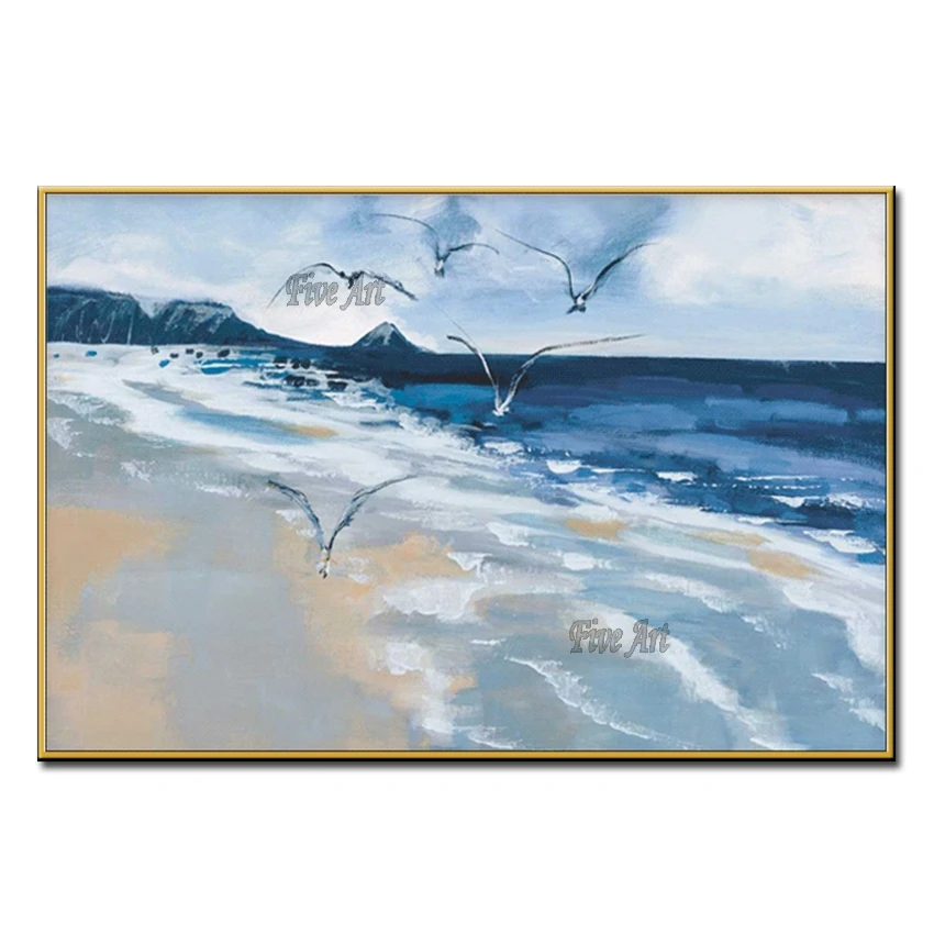 

Морской пейзаж, холст, современное искусство, ручная работа, Чайка, картина маслом, Настенная картина без рамки, качественный холст, картина ...