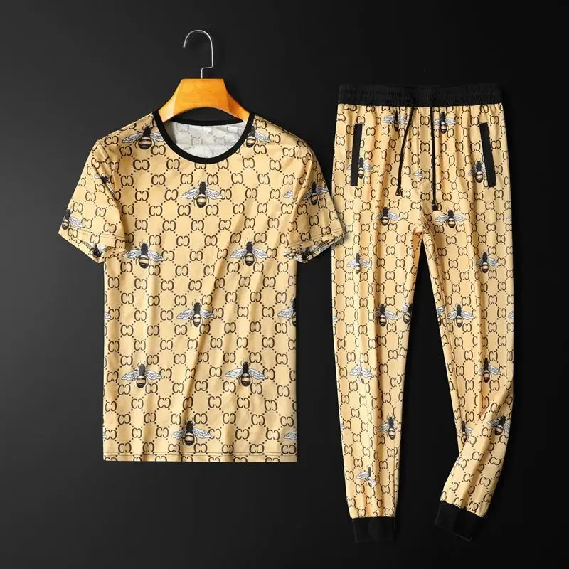 

Europe station new printing leisure short sleeve suit men's Korean slim fit youth fashion T-shirt two piece men's suit