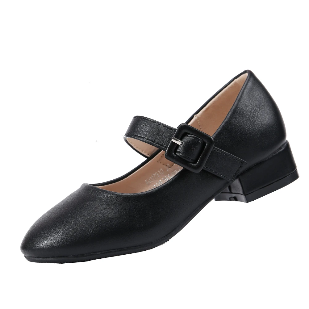 EKM7010-BLACK Новинка года; Туфли Mary Jane на низком каблуке; детское кожаное платье; торжественная Свадебная обувь; блестящая обувь принцессы на застежке-липучке для девочек; 8 км - Цвет: EKM7010-BLACK