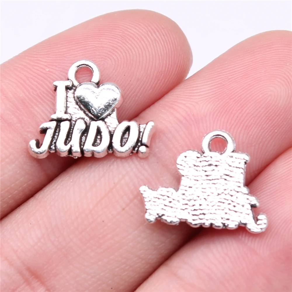 

WYSIWYG 20pcs Charms 16x13mm I Love Judo Charms For Jewelry Making Antique Silver Color DIY Jewelry Findings Pendant