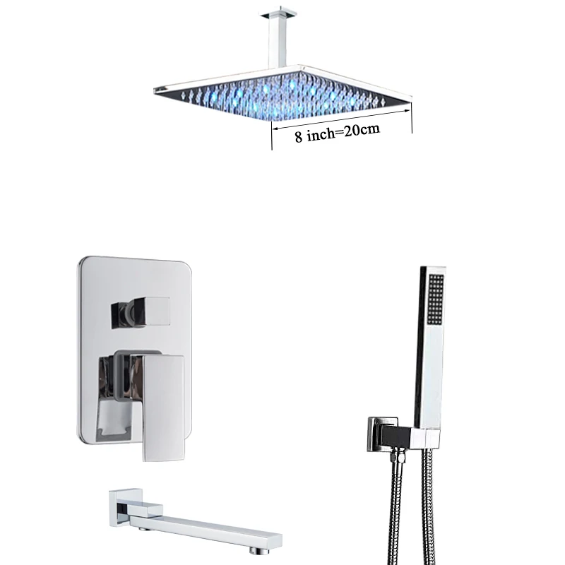 8 inch Shower Set A Смеситель для ванной комнаты, Хромированный Светодиодный дождевой кран-смеситель для ванной и душа, потолочный смеситель для ванны и душа, кран для ванной комнаты, смеситель для душа - Цвет: 8 inch Shower Set A