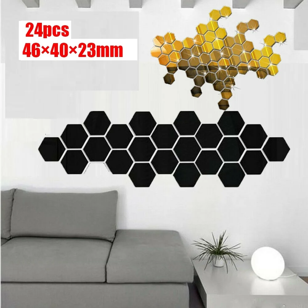 24 шт. 3D зеркальные шестигранные настенные наклейки виниловые Съемные домашний