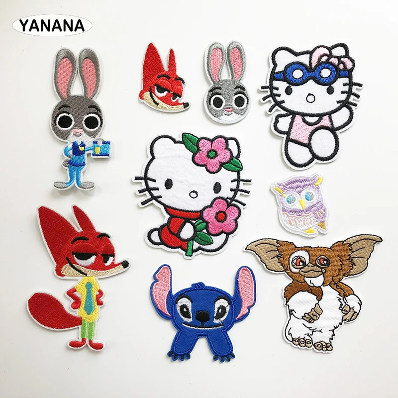 Лиса кролик Китти сова Мультяшные животные вышитые наклейки с утюгом