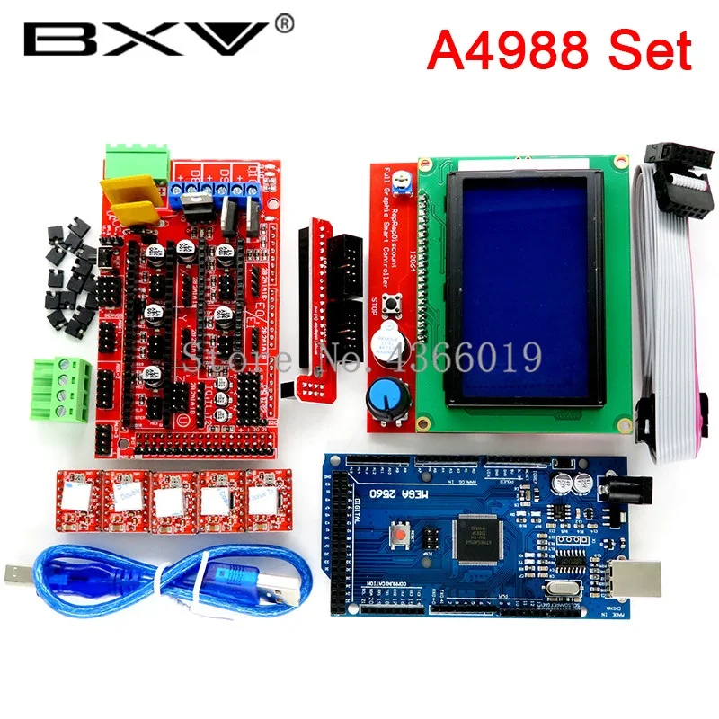 Mega 2560 R3 CH340 + 1 шт. RAMPS 4 контроллер 5 A4988 DRV8825 шаговый драйвер модуль 12864 для 3D принтера