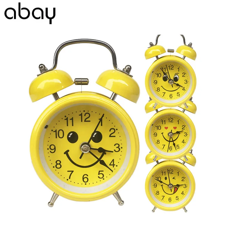 

Mini Alarm Clock Electronic Round Number Double Bell Desk Table Digital Phiz Quartz Clock Home Decoration Retro Portable Yellow