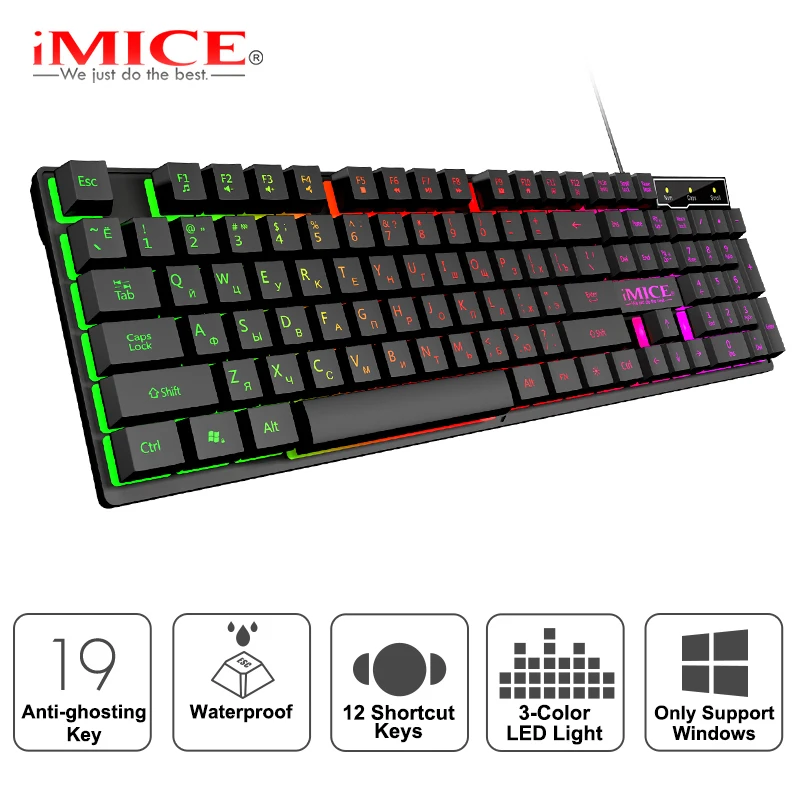 

Игровая клавиатура геймер клавиатура с подсветкой USB 104 резиновые колпачки RGB Проводная эргономичная Русская клавиатура для ПК, ноутбука,