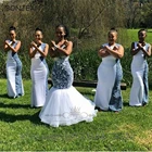 Белое платье подружки невесты es Русалка 2021 эластичный атласная Кружевная аппликация в африканском стиле; Платье подружки невесты размера плюс для женщин на свадьбу