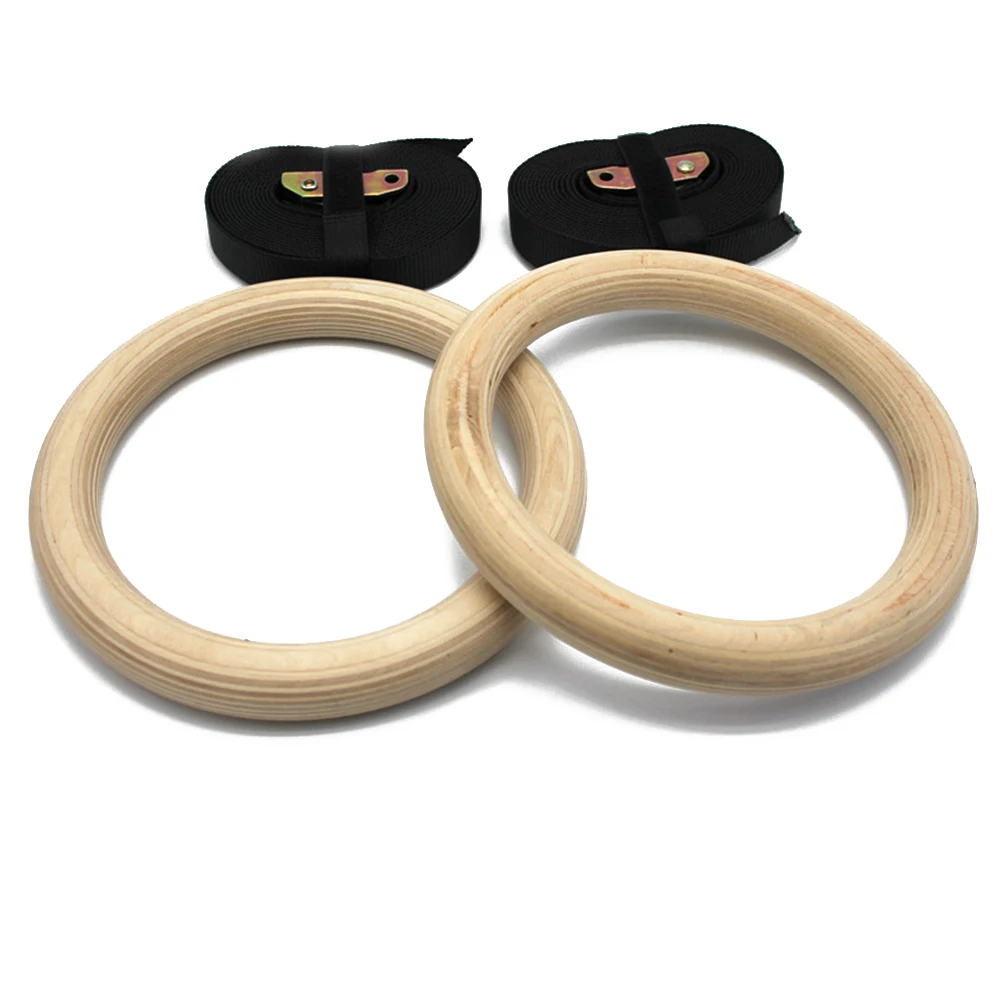

2pcs 28mm Indoor Fitness Gymnastic Rings Fitness Adjustable Straps Strength Training Wooden Anti Slipping Gym Ring