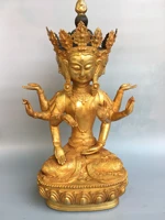 20 tibet buddhism old bronze gilt four heads and eight arms guanyin bodhisattva buddha domu yuanjun avalokitesvara enshrine