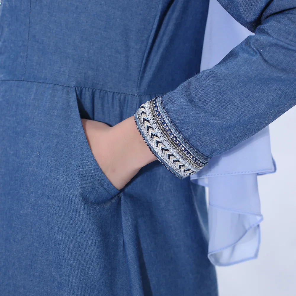 Платье-кимоно женское ТРАПЕЦИЕВИДНОЕ из денима винтажное мусульманское платья