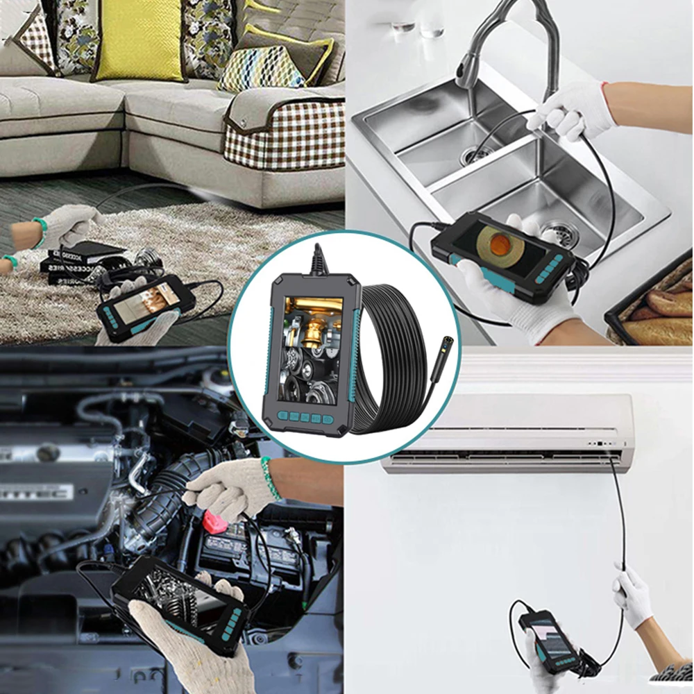 

8mm Endoscope Camera LED Night Vision IP67 Waterproof 4.3 HD Screen Pipe Inspection Camera Hard Cable Endoscope for Cars