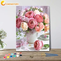 chenistory paint by number pink flowers kits home decoration pictures painting by number vase family handpainted art gift