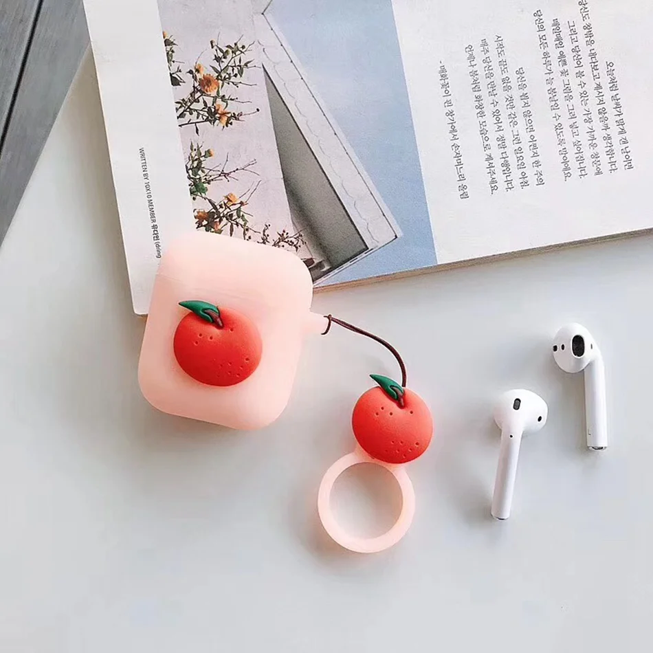 Jelly Orange Чехол для AirPods с 3D милыми фруктами, клубникой, сосной, яблоком, авокадо, пиццей, чехол для наушников s для apple Airpods 2, Защитная крышка с подвеской - Цвет: Jelly Orange