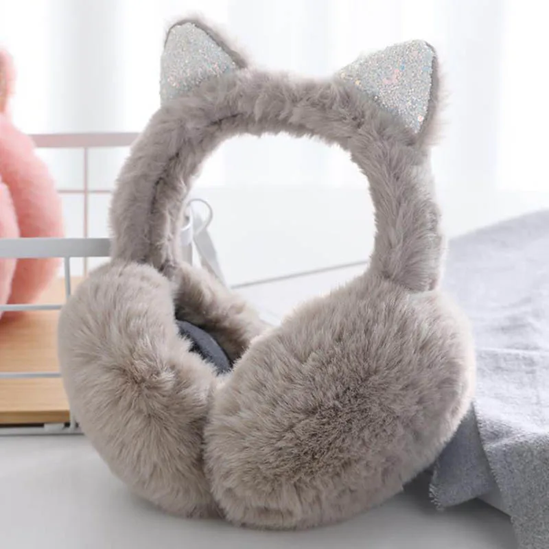 Calymel/зимние пушистые милые женские наушники с блестками в виде кота теплые модные